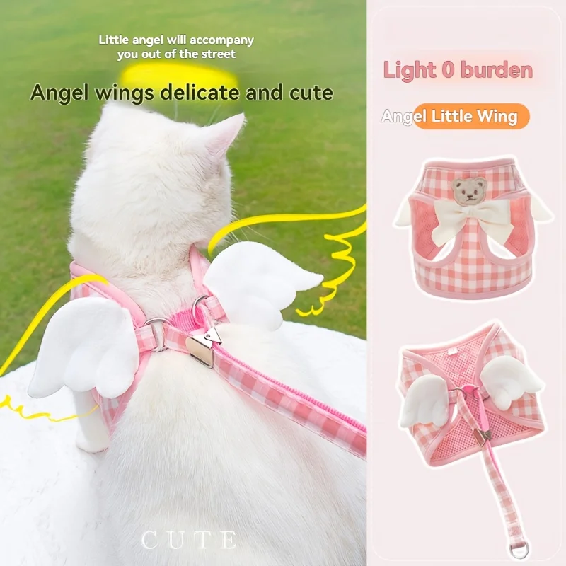 

Simple Elegant Plaid Design Pet Harness and Leash Set Cat Vest-Style Lightweight Breathable Chest Back Lead for Small Medium Pet