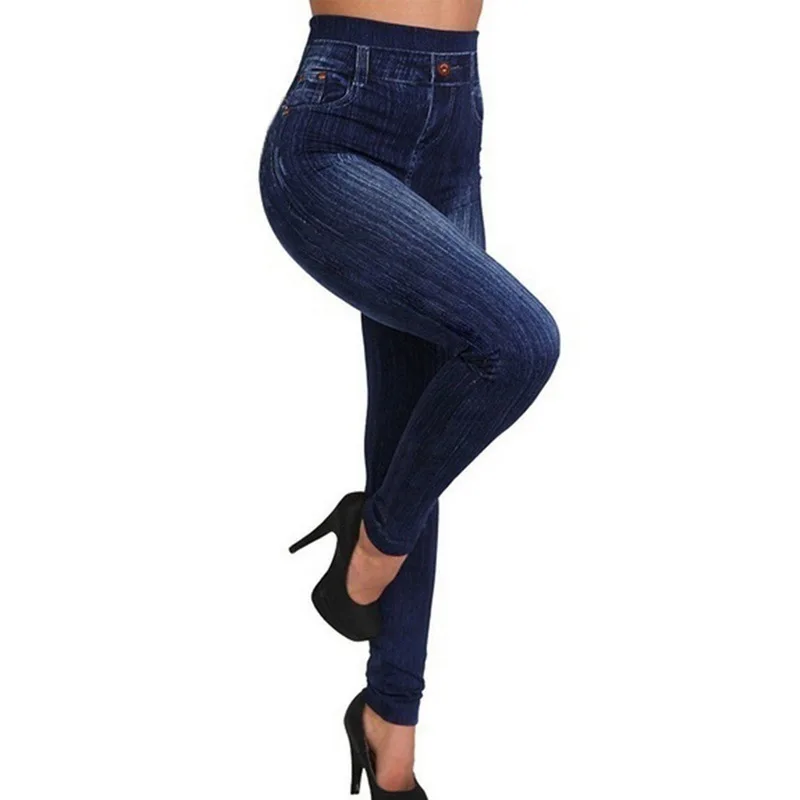 Women\'s Elastic Imitation Denim Tight Pants Slim Fit Seamless Pencil Pants Casual Trousers Fashion Lady Streetwear Pants