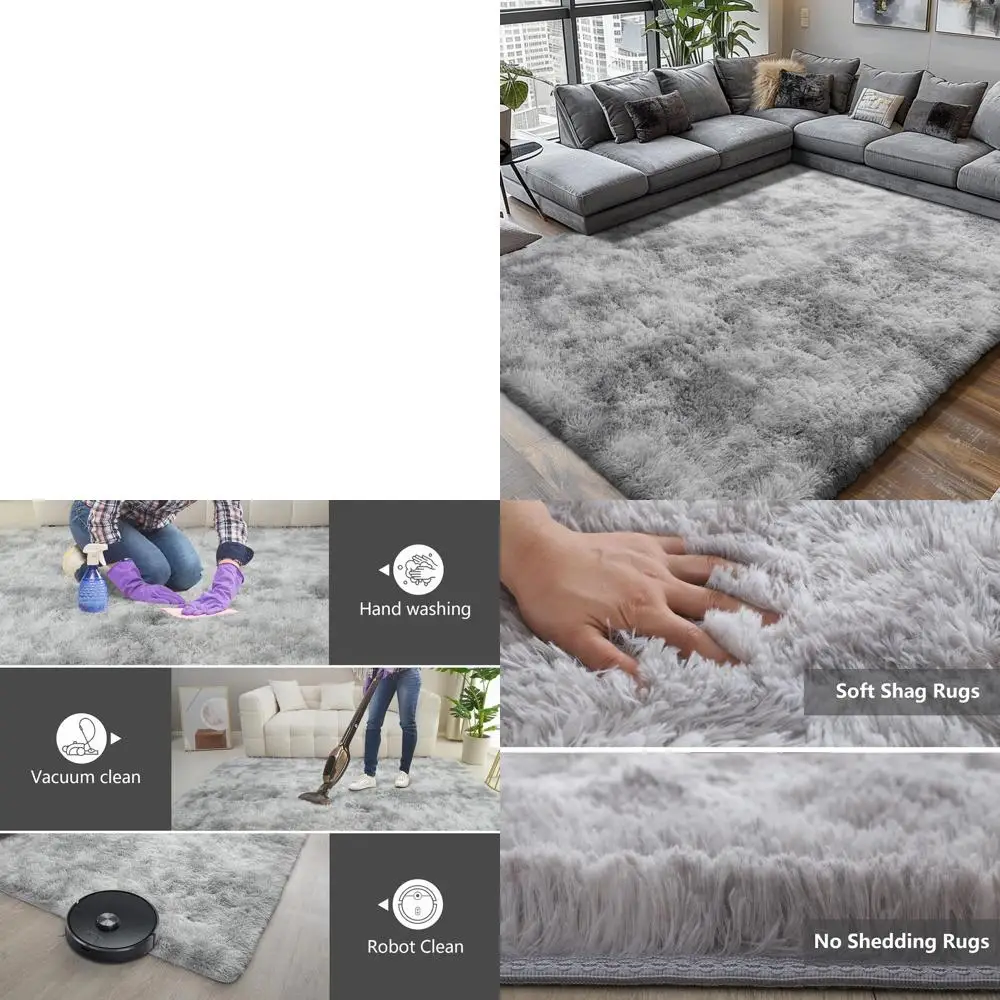 

Ультрамягкие коврики Shag 6x9 для дома, серый стиль Tie-Dye, идеально подходят для спален, гостиных и детских помещений.