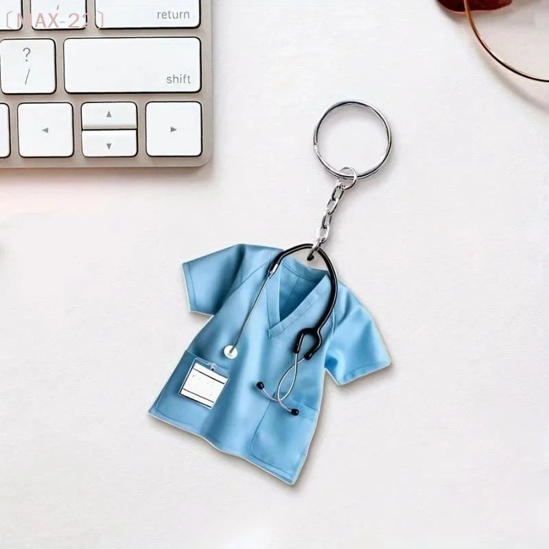 〔MAX-22〕1/5Pcs Acrylic Nurse Uniform Keychain 2D Flat Tag Car Pendant With Stethoscope Gift For Nurses Doctors