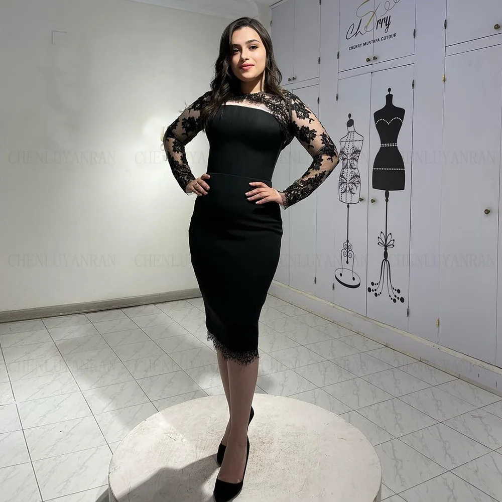 

Mermaid Sexy Formal Occasion Dresses 2024 Lace Elegant Long Ball Gowns Tea-Length Black Evening Party Gown فساتين الحفلات