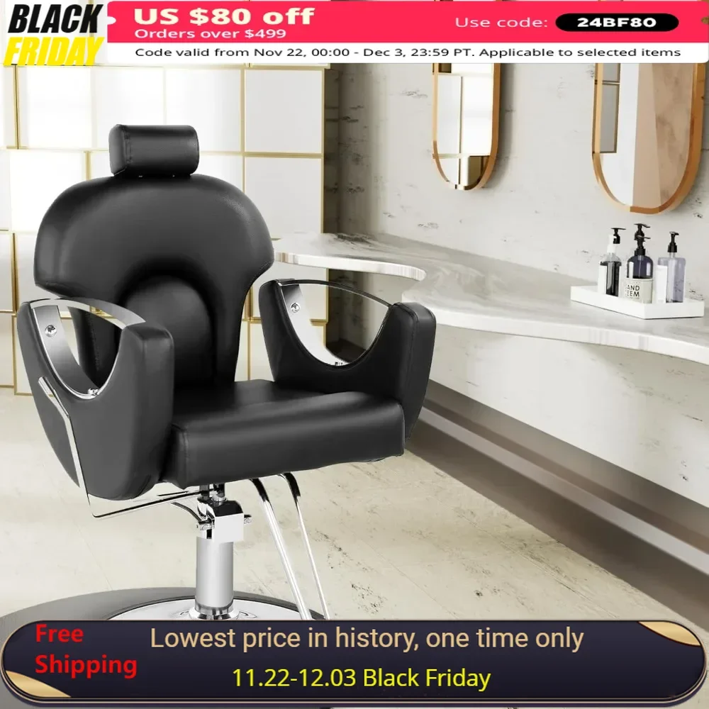 

Salon Chair for Hair Stylist, Reclining Hair Chairs with Hydraulic Pump, Barber Chair