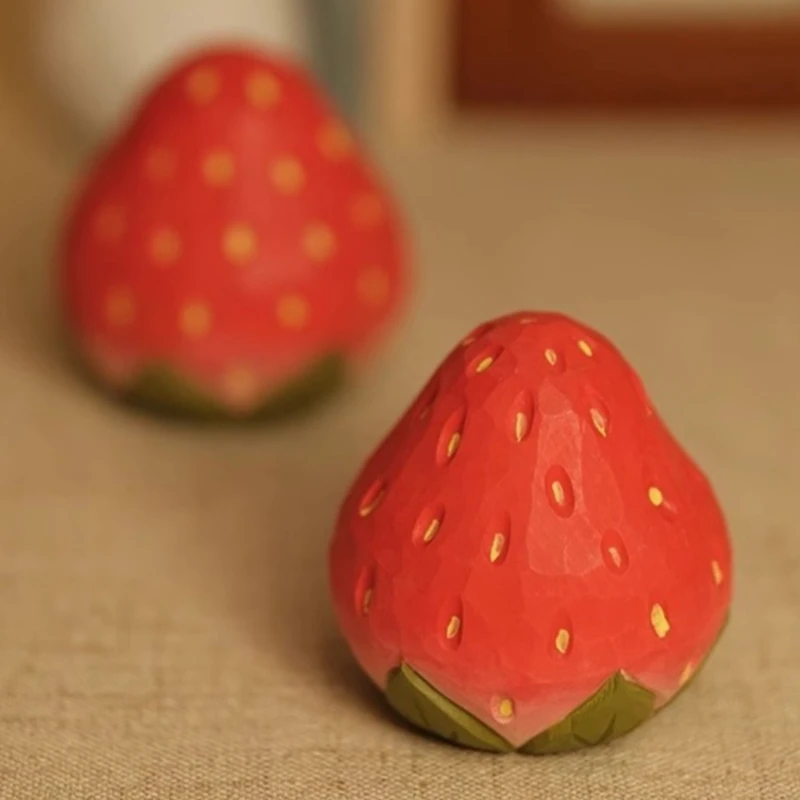 Strawberry Wood Statue Fruit Figurine Bonsai Decoration Miniature Wooden Accessories Delightful Kitchen Ornament Birthday Gift