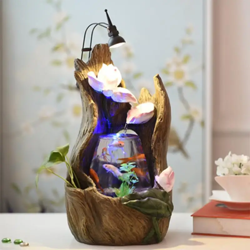 

Indoor Decoration Aquarium Tabletop Small Glass Fishbowl Creative Water Feature Lotus Fountain Fishbowl With Led Light Fish Tank