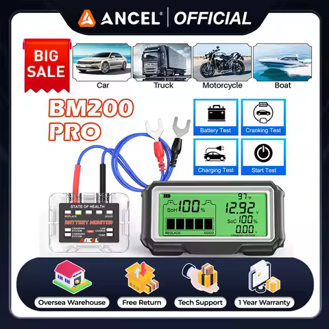 ANCEL BM200 Pro 12V Battery Tester LED Battry Monitor Display Battery Health SOH SOC Wireless Battery Analyzer Voltage Tester