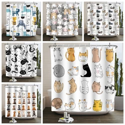 Cartoon Cat Shower Curtain Funny Animal Cute Cat Dog Kids Print Waterproof Bath Bathroom Shower Curtains Decoration with Hooks