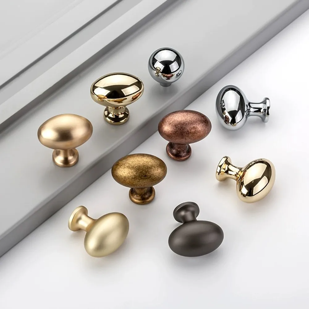 Modern Simple Ellipse Shiny Gold Silver Drawer Shoe Cabinet Knob Bronze Antique Copper Stain Brass Dresser Cupboard Door Handle