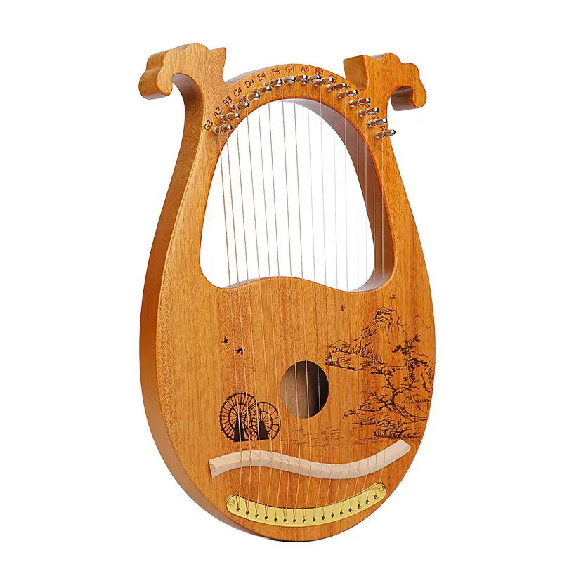 

Hooqu Wholesale Good Quality 16 Tone Lyra Harp Musical Instruments Mahogany 16 Strings Lyre Harp