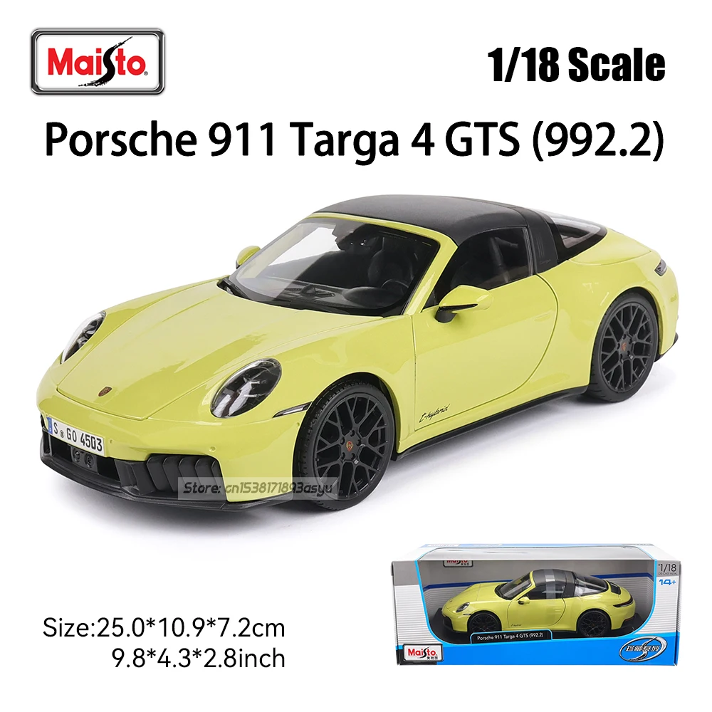 Maisto 1:18 Porsche 911 Tarqa 4 GTS (992.2) Coupe car Alloy Model Classic Car Decoration Collection gift box packaging