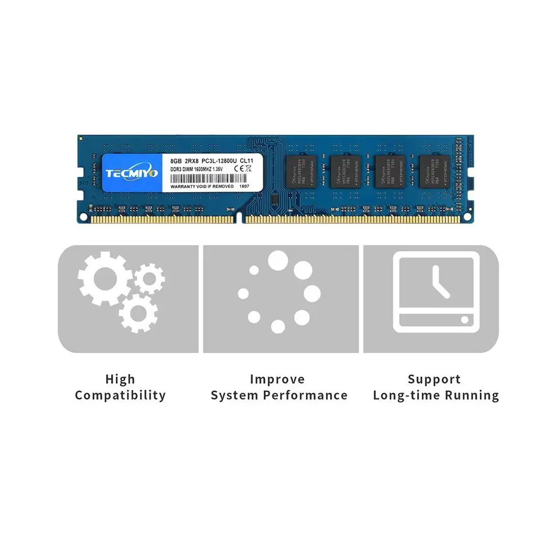 TECMIYO 8GB DDR3L 1600MHz UDIMM Desktop Memory RAM DDR3L 8GB 1600MHz  DIMM 1.35V PC3L-12800U  Non-ECC - Blue