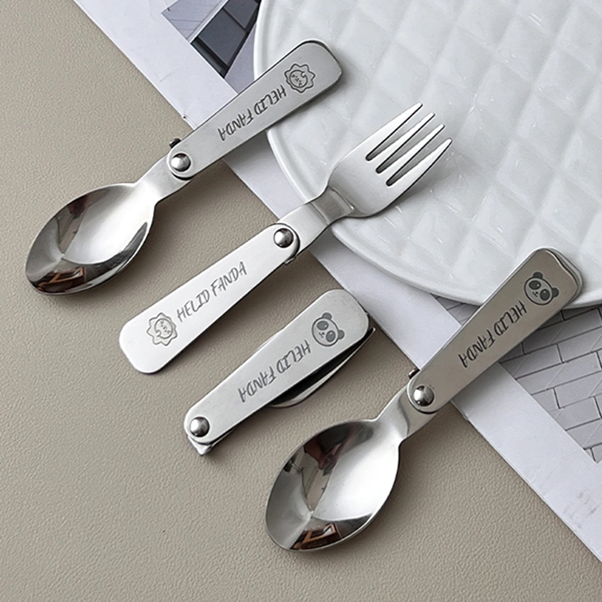 WORTHBUY Picknick Camping Abendessen Gabel Besteck 304 Edelstahl Löt löffel Gabel Reise zweifach Löffel Gabel tragbares Besteck