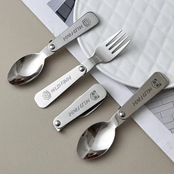 WORTHBUY Picnic Camping Dinner Fork Cutlery 304 Stainless Steel Solding Spoon Fork Travel Two-Fold Spoon Fork Portable Flatware