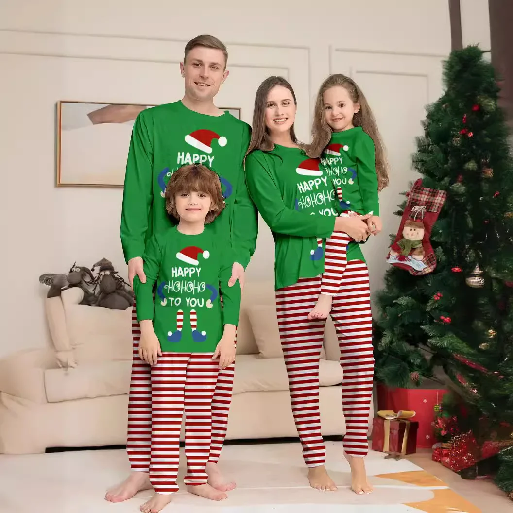 2024 Xmas Family Look Striped Print Mother Father Kids Matching Pajamas Set Christmas Outfits 2 Pcs Suit Soft Cute Sleepwear 4XL