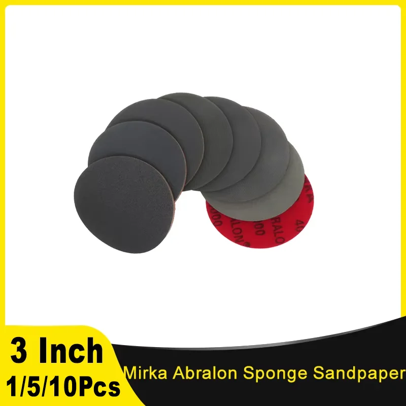 3Inch 1000# Mirka Abralon Sponge Sanding Paper Kit 1/5/10Pcs Self-adhesive Flocking Abrasive Tools for Grinding Polishing