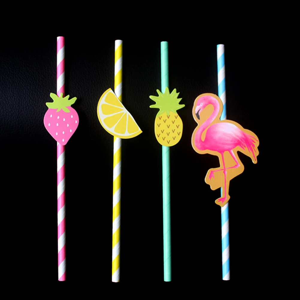 

10pcs Flamingo Paper Straws Cartoon Disposable Drinking Hawaiian Luau Party BBQ Decoration Unique Fun Straw Set