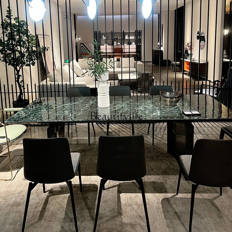 

Italian light luxury large flower green natural luxury stone rectangular dining table high-end customization