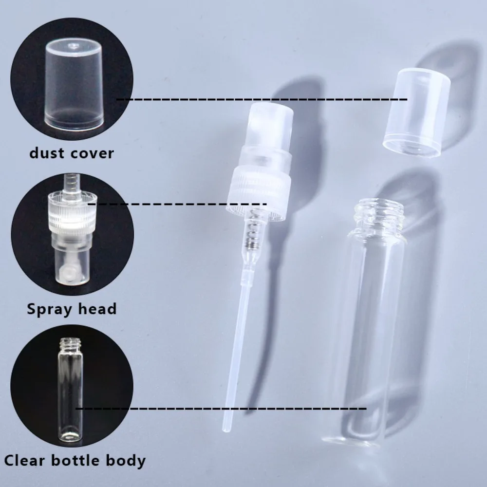 50pcs+4 Accessories 10ML Refillable Glass Spray Bottle with 50 Spray Bottles, 1 Dropper, 1 Funnel, 1 Dispenser, 1 Syringe