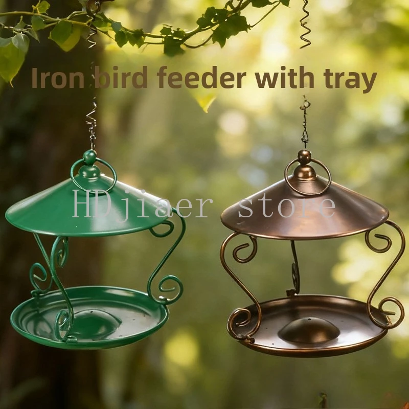 

Wrought iron bird feeder with tray base for food outdoors metal shell to feed squirrels
