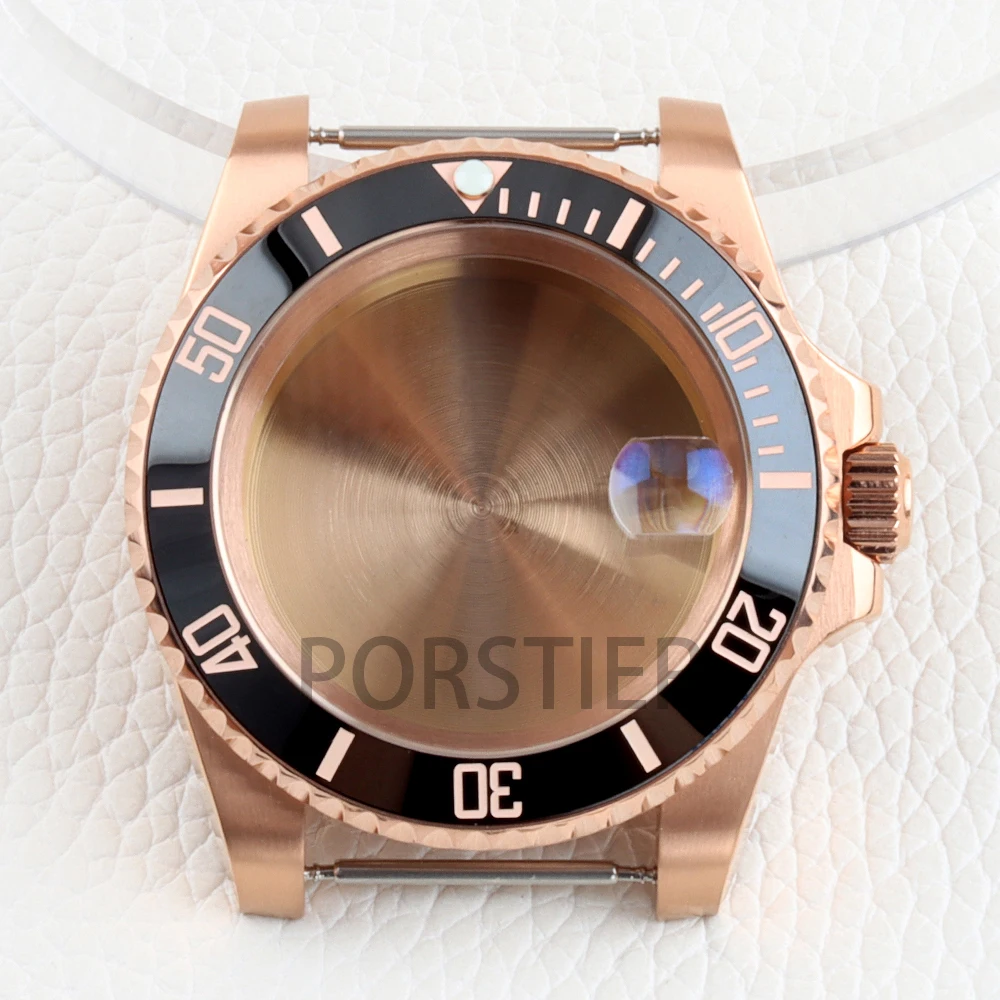 Rose Gold NH35 Watch Case 40mm Sapphire Glass Solid 316L Stainless Steel for Yacht-Master SUB GMT NH34 NH35 NH36 NH38 Movement
