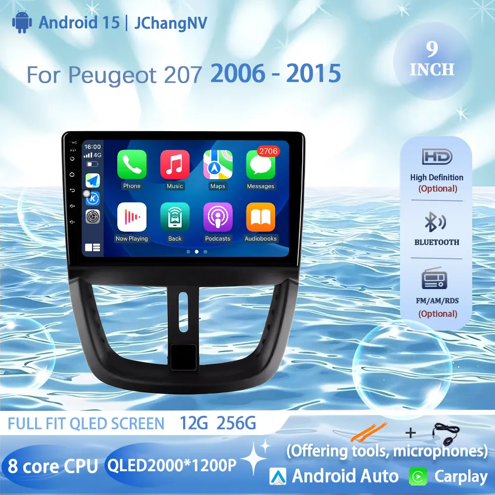

9" Car Radio For Peugeot 207 2006 - 2015 Wireless CarPlay Android Auto Multimedia Car intelligent systems No 2din