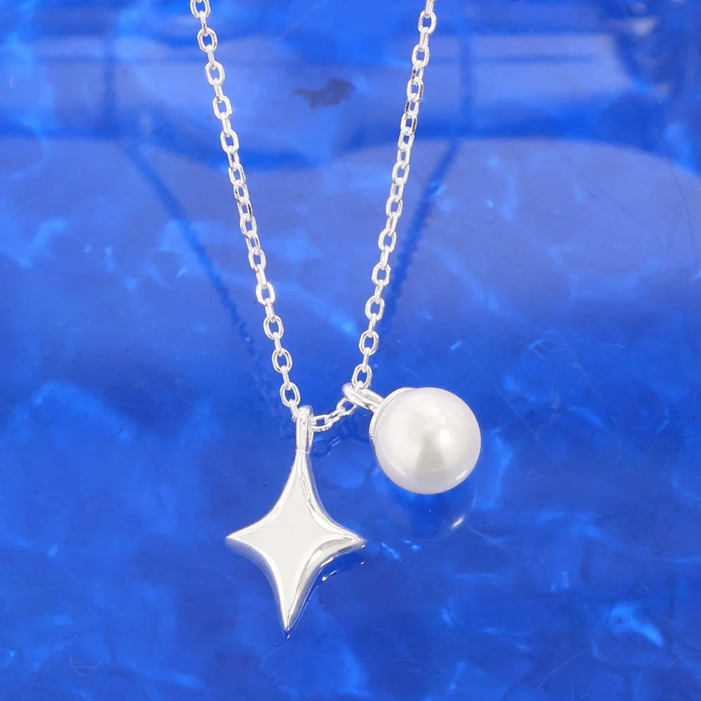 

Женское ожерелье из чистого серебра S925, подвеска с двойной звездой и жемчугом, модные ювелирные изделия в европейском и американском стиле, аксессуары для вечеринок