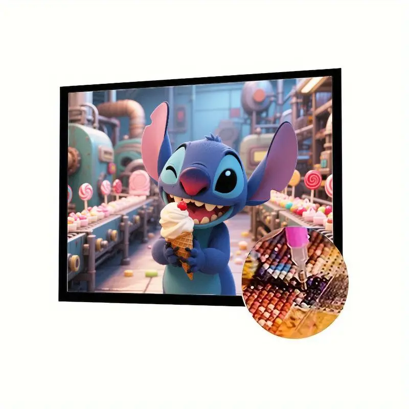 

1 шт. DIY 5D Diamond Painting Kit - Очаровательный Disney Lilo & Stitch Stitch Winking Alien Eating Ice Cream в Candy Factory, Full Dri