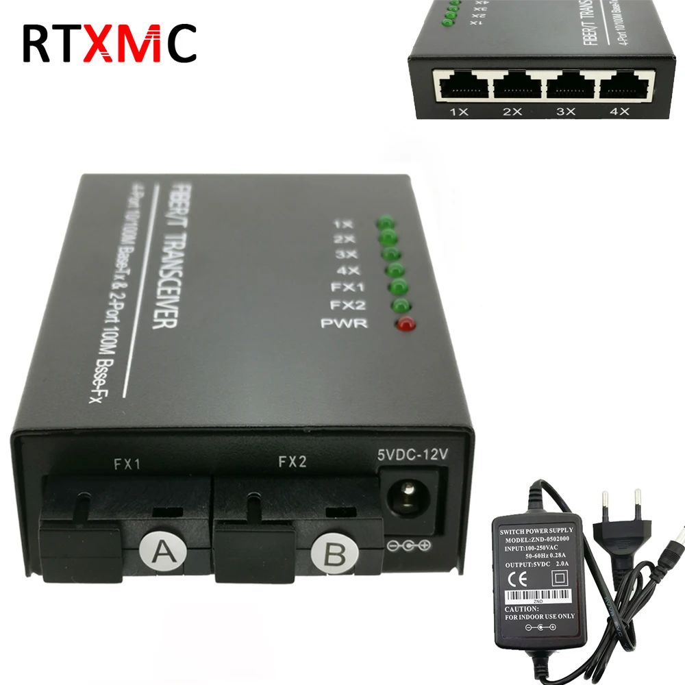 10/100Mbps Fast Ethernet Switch Convert 25KM Fiber Optical Media Converter Single RJ45 Fiber Switch