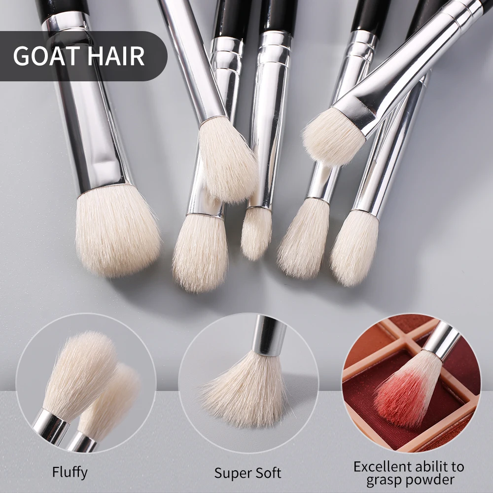 BEILI Black Makeup Brushes 15Pcs Goat Hair eyebrow Eyeshadow Eyeliner Blending brush set With Bag High Quality Professional