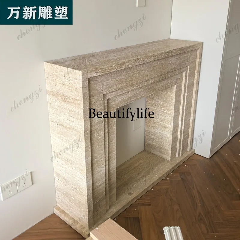 Marble fireplace American French retro travertine fireplace living room stone mantel