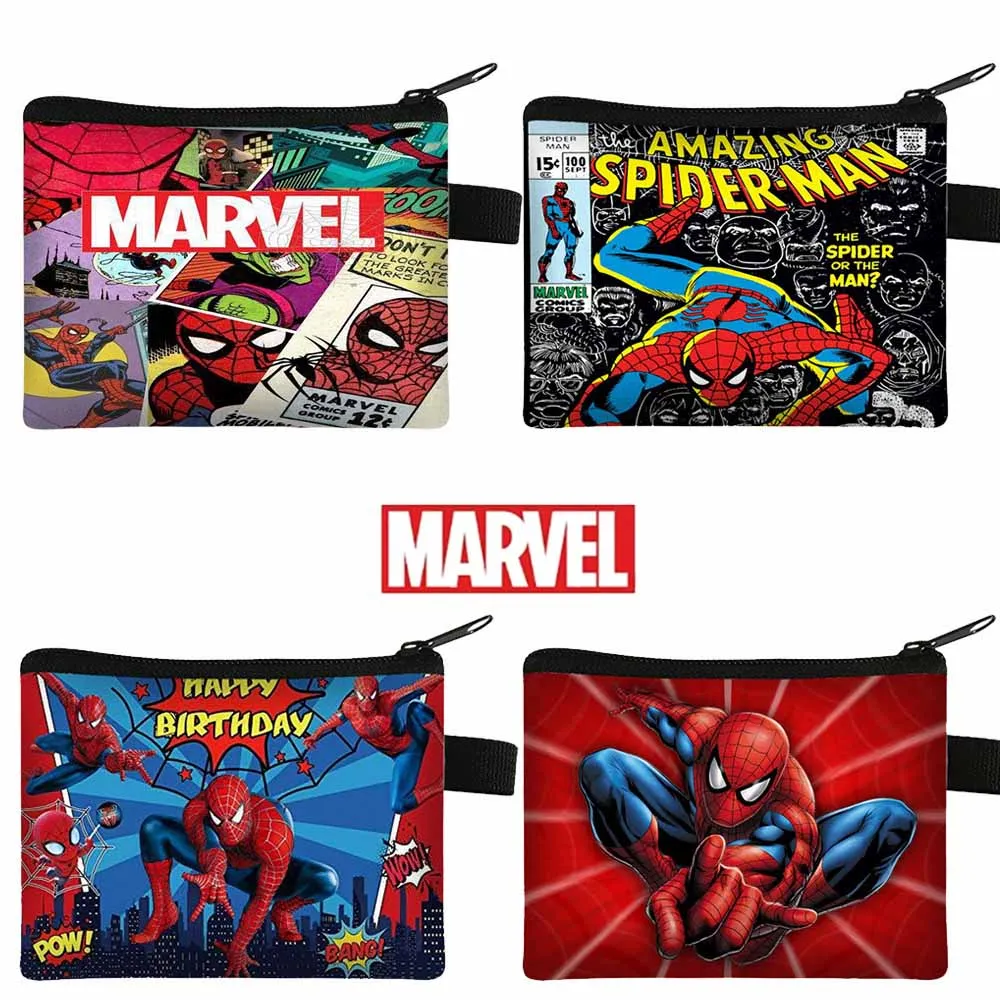 Bolsa de Anime Marvel Spiderman, billetera de poliéster con dibujos animados, monedero, Avenger Heros, bolsa de tarjetas para niños y niñas, bolsa de almacenamiento de llaves para niños, regalos de juguetes