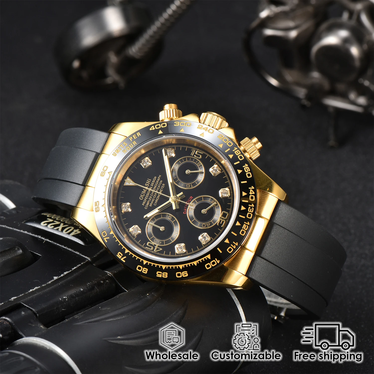 ساعة رجالية 39.5 مللي متر VK63 ساعة فاخرة الماس الهاتفي الياقوت كريستال كرونوغراف مقاوم للماء للتخصيص بالجملة ساعة كوارتز
