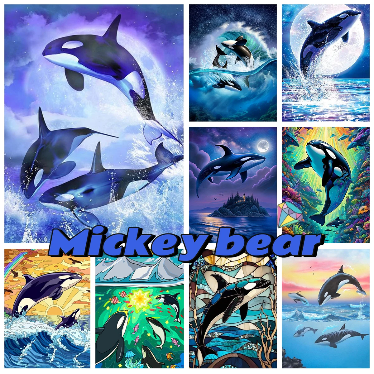 Killer Whale AB Diamond Painting Kit Cute Orca Picture Diy Diamond Embroidery Cross Stitch Interesting Hand Gift Home Wall Decor