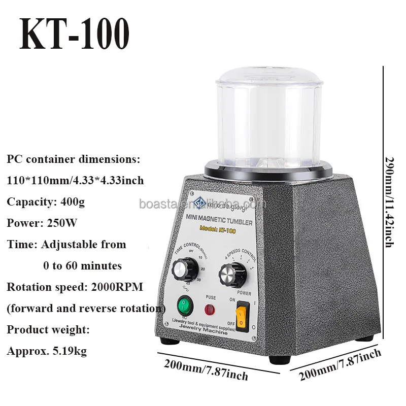 Boasta 400G 2000RPM KT-100 Mini Magnetic Tumbler Polishing Machine With Forward Reverse Rotation For Jewelry Finishing Cleaning