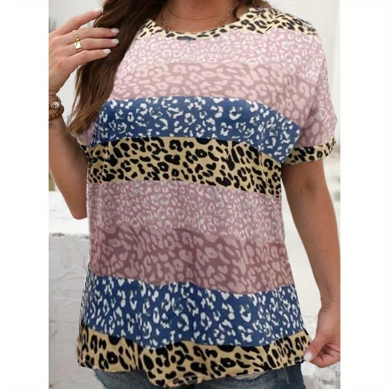 

New Round Neck Leopard Print Large Size Short Sleeve T-shirt