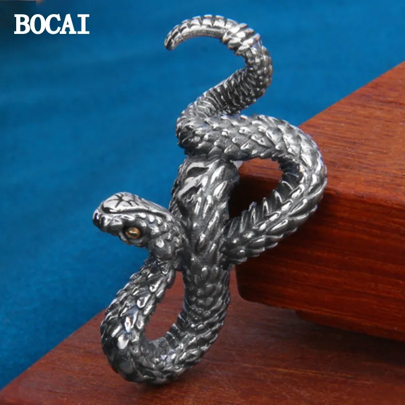 BOCAI New S925 Sterling Silver Vintage Personalized Trendy Rattlesnake Pendant Men And Women Gift