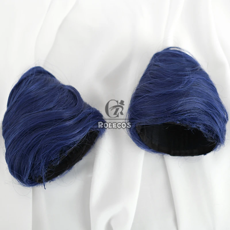 Rolecos jogo de cabelo sintético lol mitmaker nami cosplay perucas com pães halloween 75cm longo azul escuro peruca mista cabelo sintético