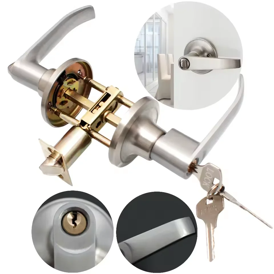 

Дверная ручка-замок с 3 ключами, из нержавеющей стали, круглая, для входных и раздвижных дверей, для дома и офиса