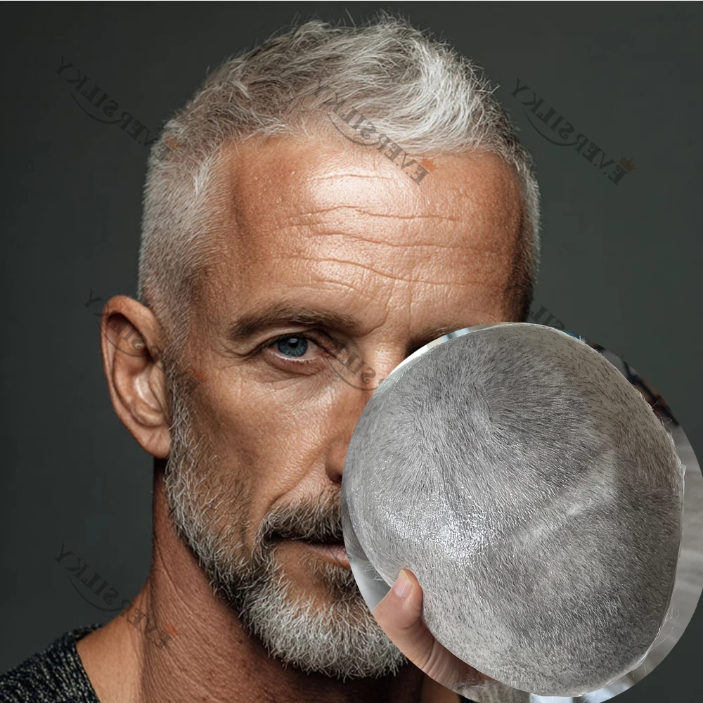 

Undetectable 1B80 1B30 565# White Blonde Man 80%Density Vloop 0.02mm Ultra Thin Skin Men's Toupee Grey Human Hair System Prosths