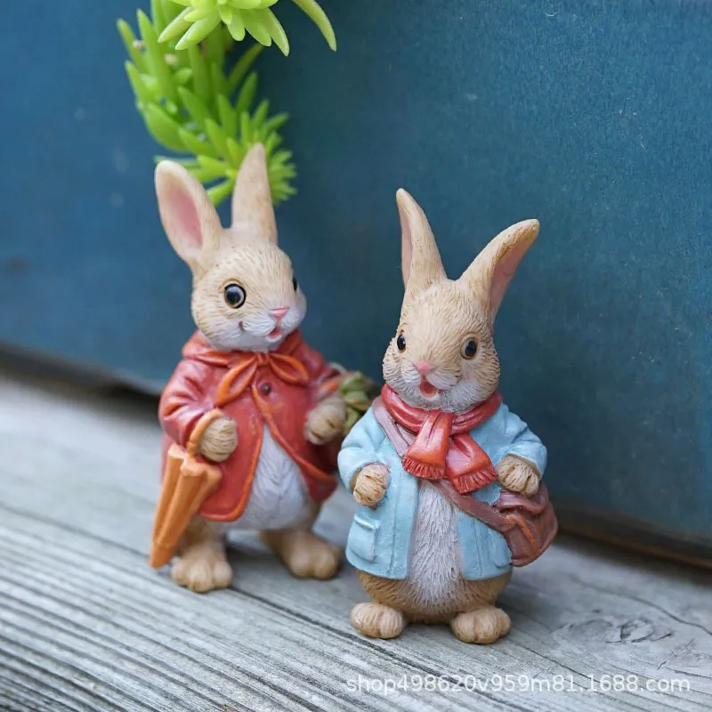 

Mini Pastoral Bunny Resin Succulent Planter Ornament Craft Decor for Office Desk Balcony Bonsai Desktop Stress Relief