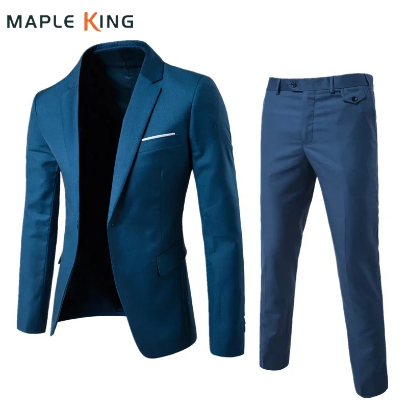 

Grooms Men Suit for Wedding Evening Dresses Pants Outfits Set 2 Pcs Mens Formal Jacket Blazers Trousers Elegant Stage Costume