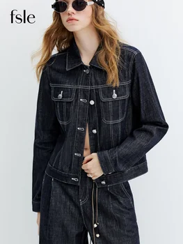 FSLE【Premium Series】Vintage Y2K Denim Jacket Jeans Set Slim Trucker Coat Straight Leg Jeans Co-ord for Retro Street Chic Style 3
