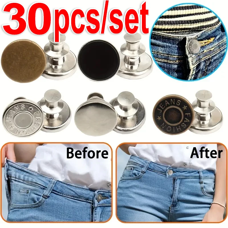 10/30pcs Detachable Jeans Buttons Adjustable Waist Retro Metal Button No Sewing Pants Buckles Screw Nail Repair Kit Send Tools