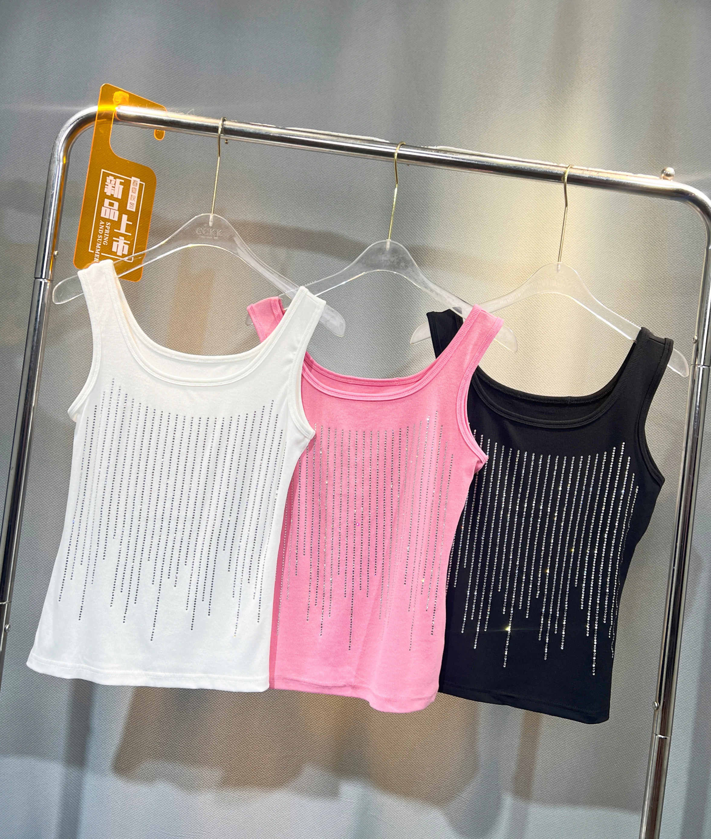 Shiny Hot Drilling Women Camisole 2024 New Summer All-match Stretch Bottom Shirts Sleeveless T-shirt Causal Tanks Top 3colors