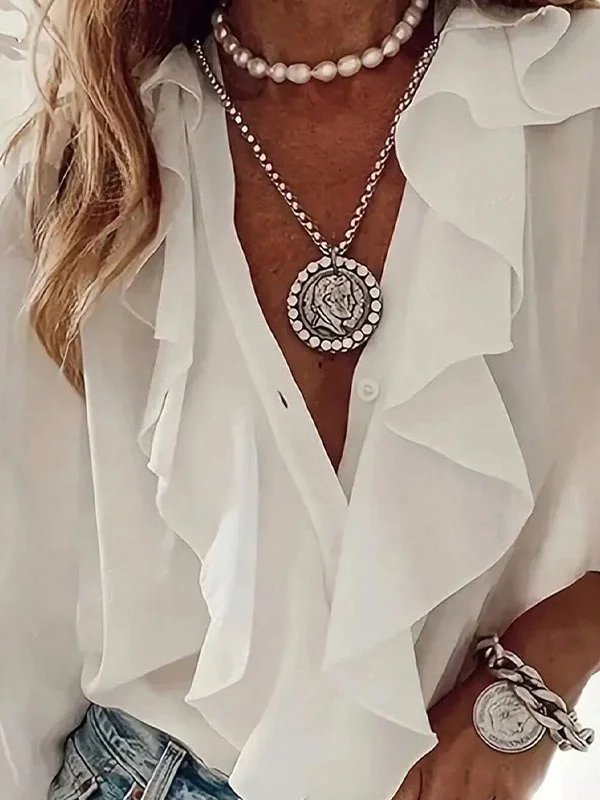 

Ele Long Sve Lotus Le Collar irt Women's Open Cardigan New Autumn 2025 Tagkita lectual Sle Loose Fit Polyester