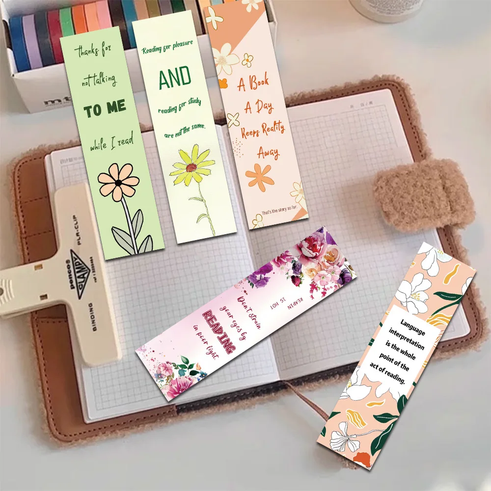 30PCS Flower Style Reading Bookmarks Simple Literary Pages Book Annotated Notebook Pages Clip Students Creative Gifts with Paper
