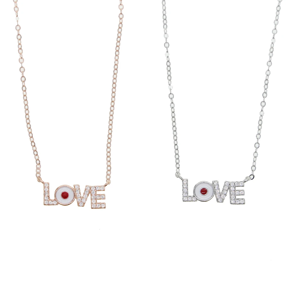 

925 Sterling Silver LOVE Letter Pendant Necklaces for Women Paved Bling Cubic Zirconia Rose Gold/Silver Color Fine Jewelry Party