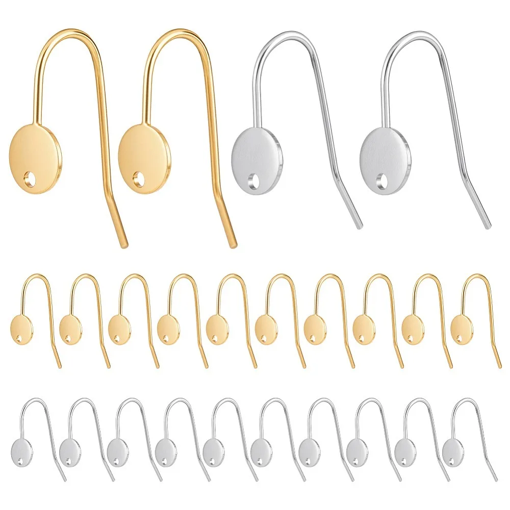 

24Pcs 2 Colors 304 Stainless Steel Earring Hooks Flat Round Mixed Color 20.5x6x13.5mm Hole: 1.2mm Pin: 0.8mm 12pcs/color