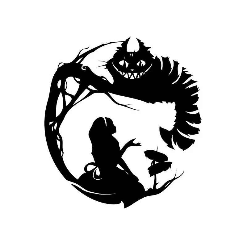 

Black Cheshire Cat In Wonderland Pattern Cartoon Sticker Car Window Bumper Decor Halloween Decal Black Waterproof Exterior Parts