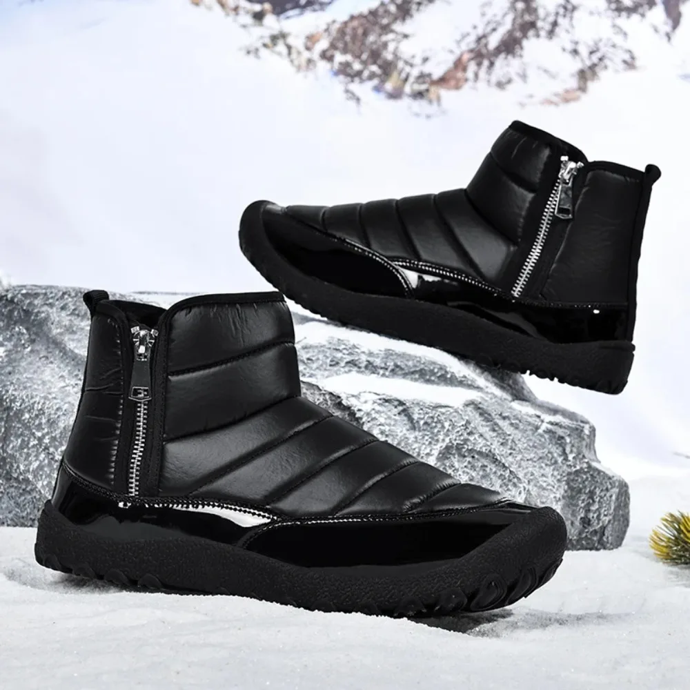 2025 أحذية للرجال مزدوجة سستة الرجال أحذية الشتاء أحذية للرجال حذاء الثلج عالي الرقبة دافئ منتصف العجل الرجال أحذية دافئة سميكة أفخم الشتاء