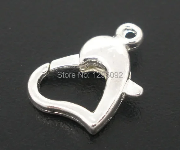 300Pcs Heart Lobster Clasps Coeur Fermoir Mousqueton Silver Plated Jewelry Findings 14x9mm